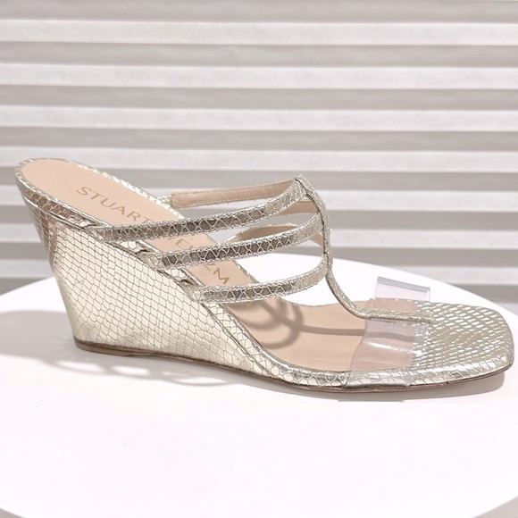 🌹STUART WEITZMAN 🌹Deco 85 Wedge Metallic Gold Wedge Sandal Size: 7B
